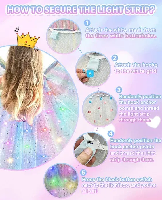  Princess Dresses Girls Costume Toys Light up Cape for Kids 