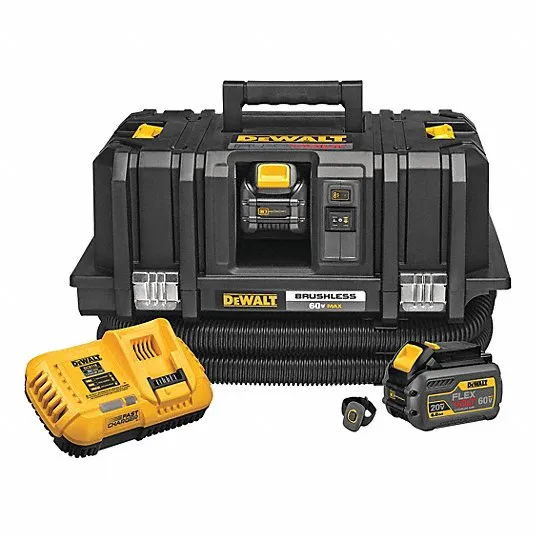 DEWALT Dust Extractor: Cordless, 60 V DC, HEPA, Dry/Wet, 2 gal Tank, Part of OSHA Table 1 Compliance