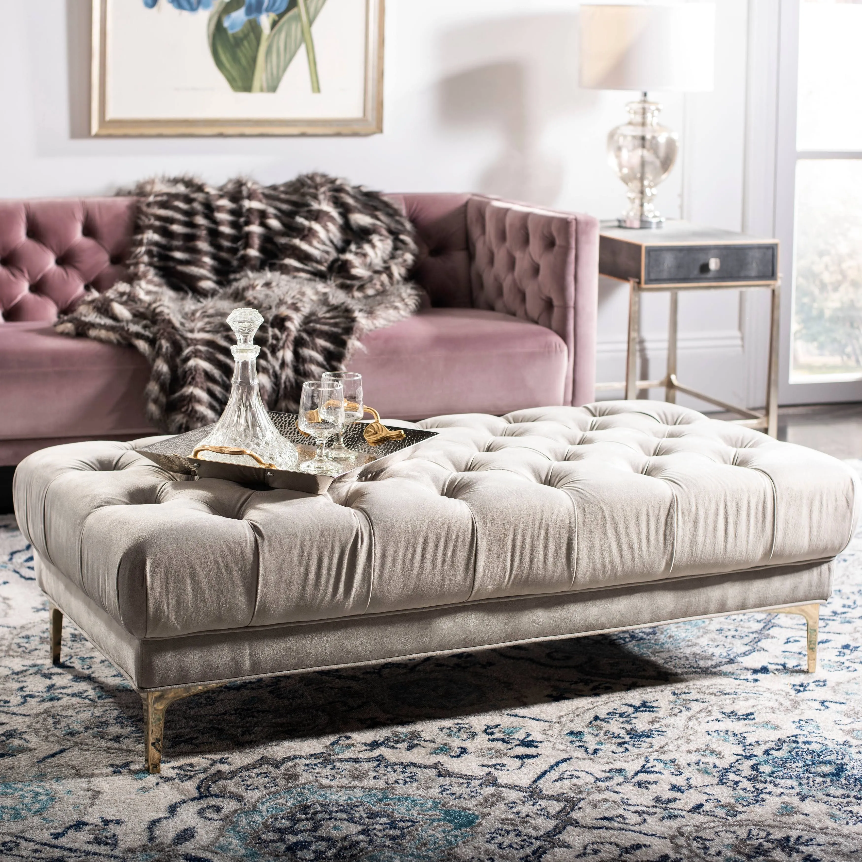 Safavieh Zarya Grey/ Brass Tufted Rectangular Bench