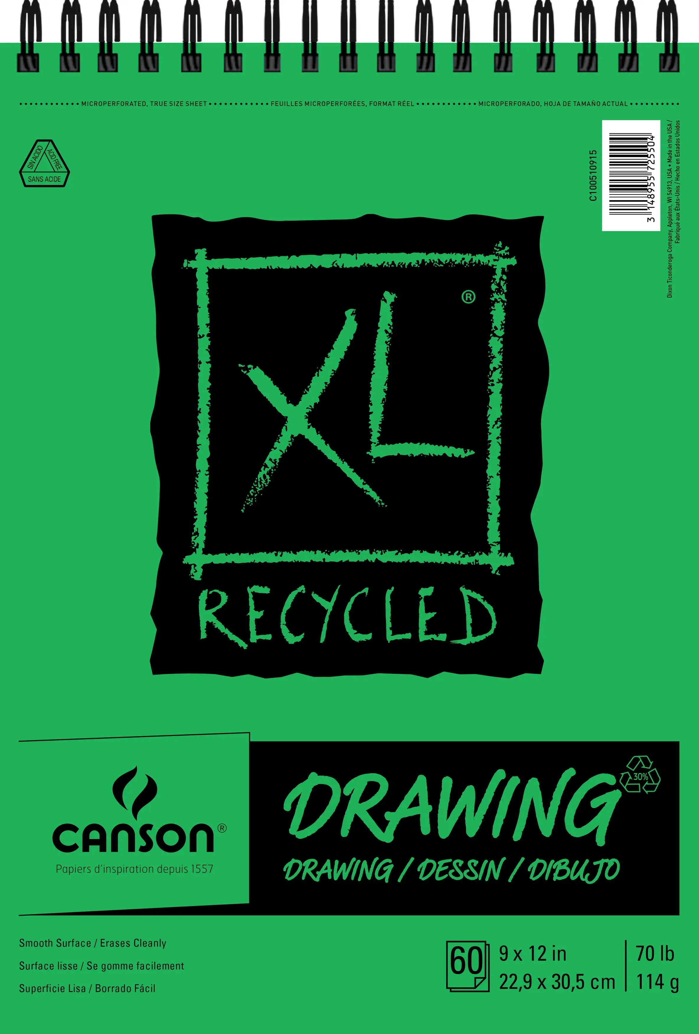 Canson XL Recycled Spiral Drawing Paper Pad 9"x12" 60 Sheets