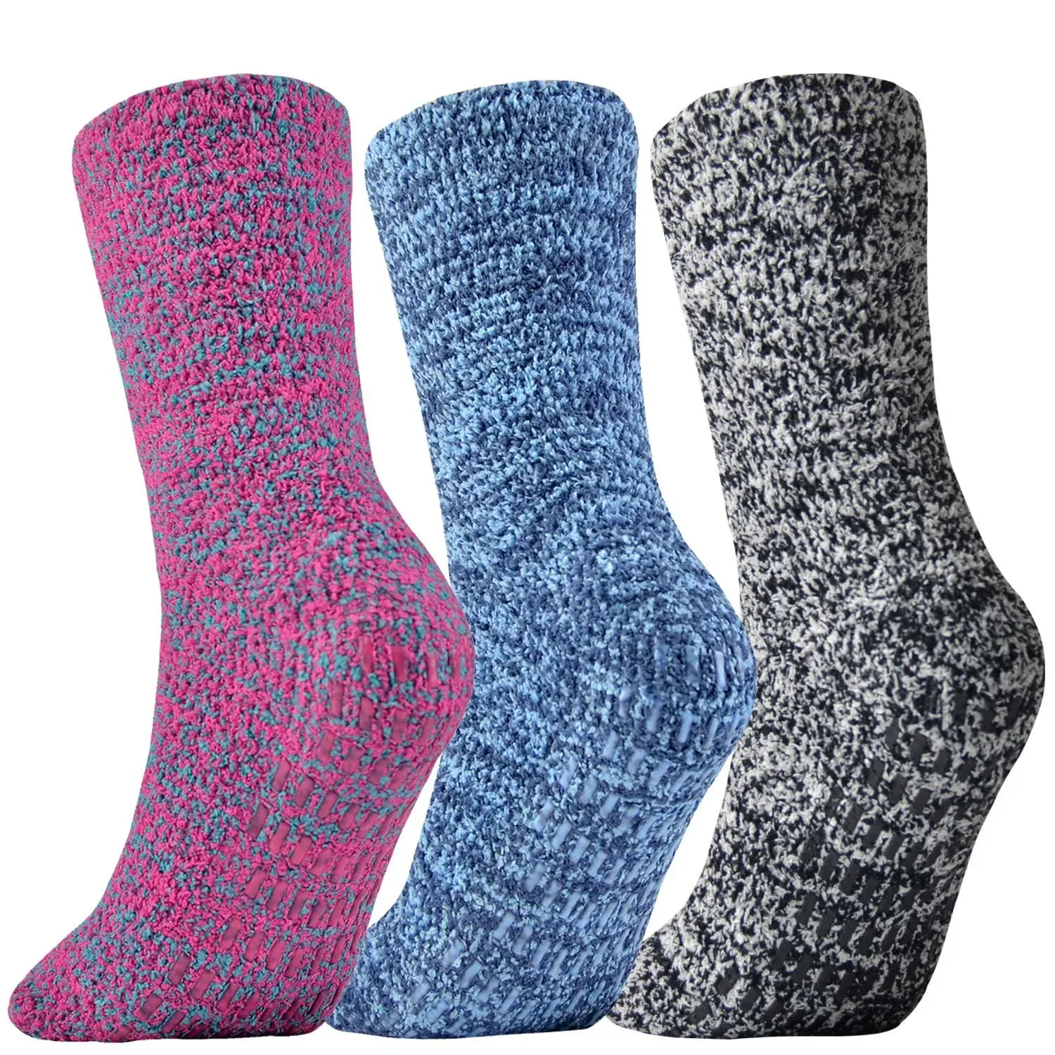 JORMATT 3 Pairs Ultra Thick Fuzzy Grip Socks Non Skid Slipper Hospital Socks Uni