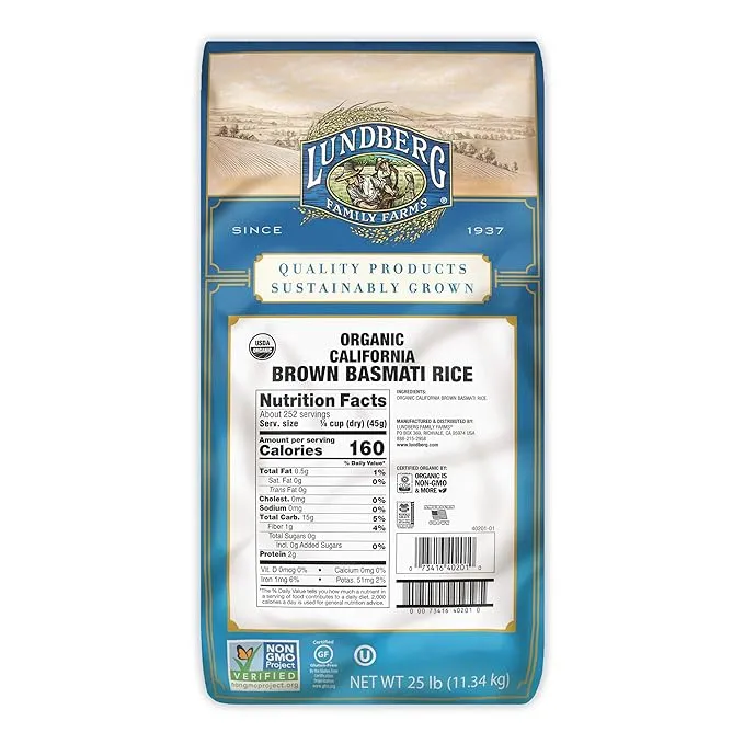 Lundberg Organic Rice, Brown Basmati, California, Long Grain - 25 lb