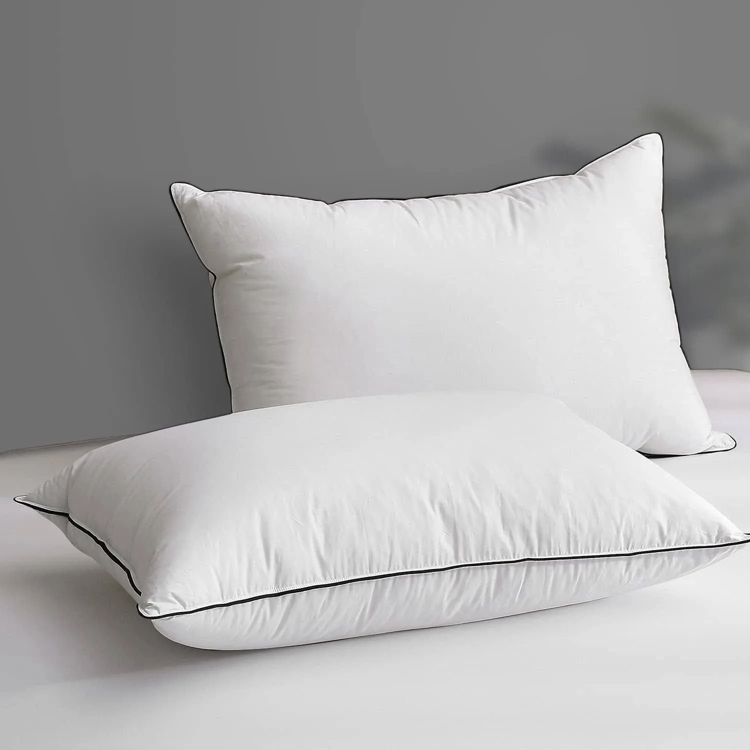 DWR Goose Feather Down Pillow for Sleeping 2 Pack, King Size Organic Cotton Hotel ...