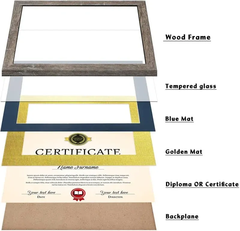 Diploma Frame Tempered Glass - Document Frames 8.5X11 with Mats(Navy, Black, Whi