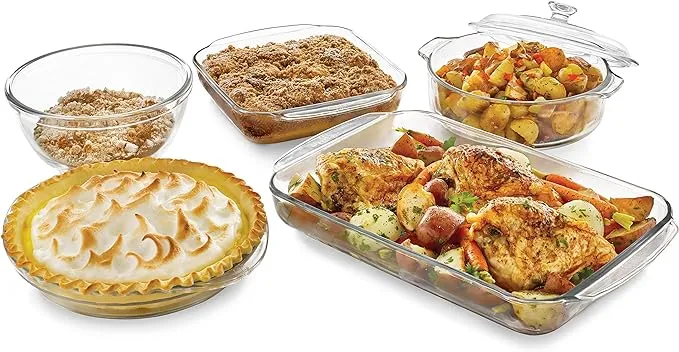 Libbey Baker's Basics 5-Piece Glass Casserole Baking Dish Set with 1 Cover