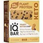 IQBAR Brain and Body Keto Protein Bars - Peanut Butter Chip Keto Bars - 12-Count Energy Bars - High Fiber Vegan Bars and Low Sugar Meal Replacement Bars - Vegan Snacks