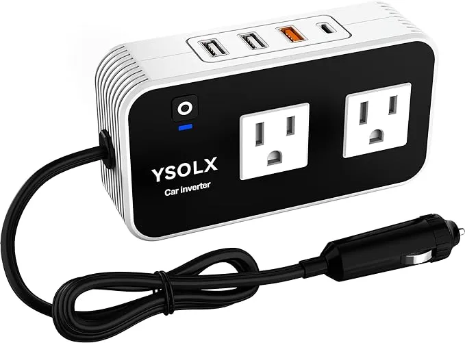 YSOLX 200W Car Power Inverter, DC 12V to 110V AC Inverter, Car Charɡer Adapter with [20W USB-C]/USB-QC(18W)/4.8A Dual USB/Dual AC Outlet, Car Pluɡ Adapter Outlet for Laptop/Road Trip