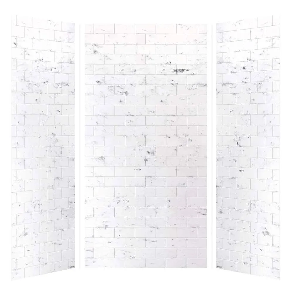 SaraMar 36 in. x 48 in. x 96 in. 3-Piece Easy Up Adhesive Alcove Shower Wall Surround in White Venito