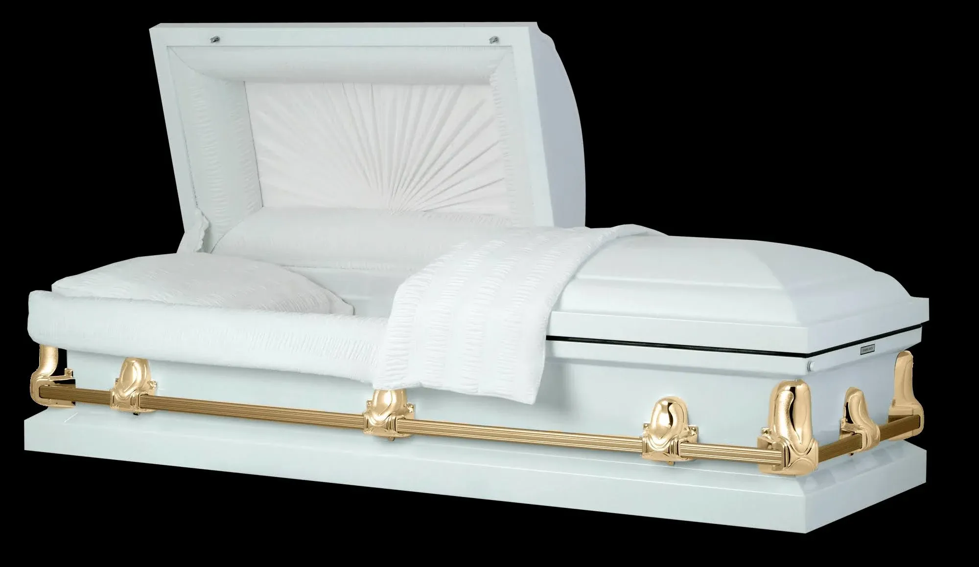 Titan Casket Elegant Orion Series Handcrafted Steel Casket with Luxurious White and Gold Finish & White Crepe Interior, Reinforced Handles, Adjustable Bed with Gasketed Sealer