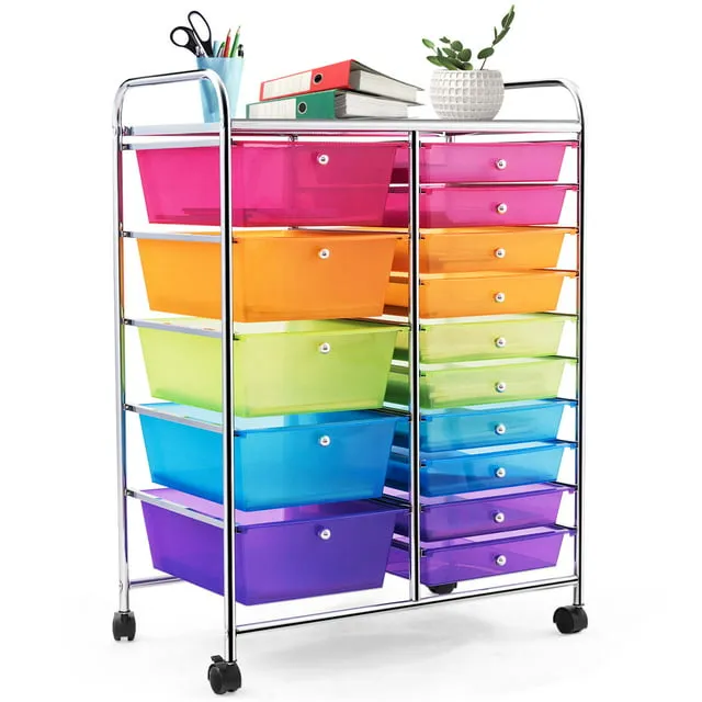 Costway 15 Drawer Rolling Storage Cart Tools Scrapbook Paper Office School Organizer