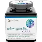 Youtheory Ashwagandha + GABA - 1,000 mg Ashwagandha & 100 mg GABA - Cortisol, Stress & Memory Support Supplement - 60 Vegetarian Capsules