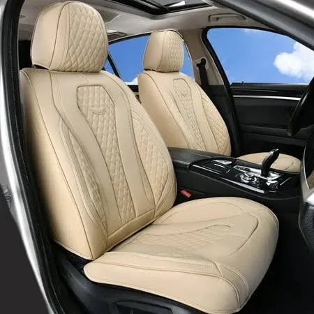 Coverado Front Seat Covers Stylish Faux Leather Seat Protectors- Beige