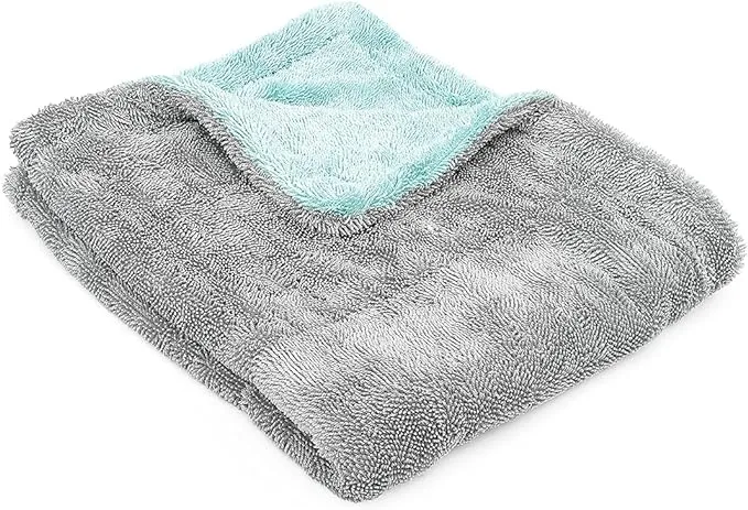 The Rag Company - The Liquid8r - Absorbent 70/30 Blend Microfiber Drying Towel for Cars, Trucks, SUVs, Safe for Detailing + Scratch Free, Twist Loop, 1100gsm, 20in x 24in, Aqua Blue/Grey