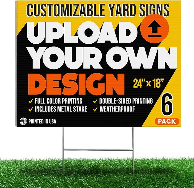 6 pack 24x18" Custom Yard Signs for Business, Double-Sided Personalized Photo Sign with Stakes, Customizable Real Estate Sale Lawn Stake Sign, Customized Estate Sign for Yard (6-Pack)