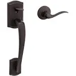 Kwikset Prescott Entry Door Handleset and Lever, Stylish Front Door Handle Featuring Microban Protection, Non-Locking, Deadbolt Not Included, Venetian Bronze