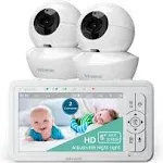 Babysense 5 inch HD Split Screen Video Baby Monitor, 2 Cameras, Night Light, Non-wifi, Pan Tilt Zoom, HD S2