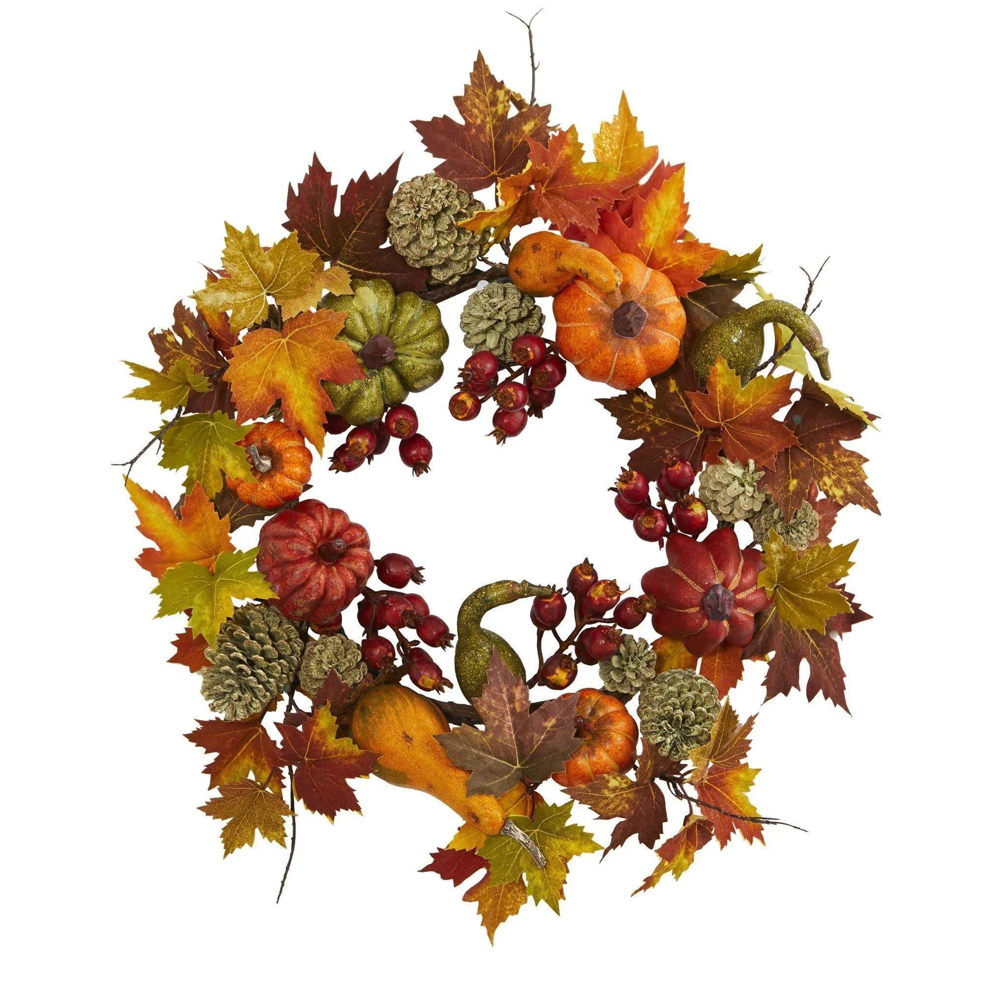 24&quot; Pumpkin, Gourd, Berry and Maple Leaf Wreath