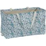 Household Essentials Canvas Utility Tote with Handles, Rectangular Krush Tote, Water-Resistant Vinyl Lining, Large Capacity, Durable and Versatile, Teal Striped Pattern