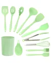 MegaChef Tool Wooden Cookware Utensil Set, 12 Piece, Mint Green and Wood Texture