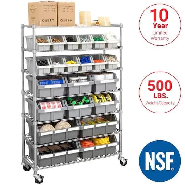 7-Tier Commercial NSF certified 22-Bin Rack Storage System in Silver/Gray (36 in. W x 56 in. H x 14 in. D)