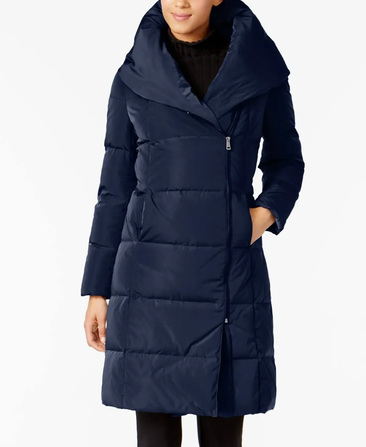 Cole Haan Signature Womens Navy Down &amp; Feather Puffer Coat Hooded Lined $300 S/P