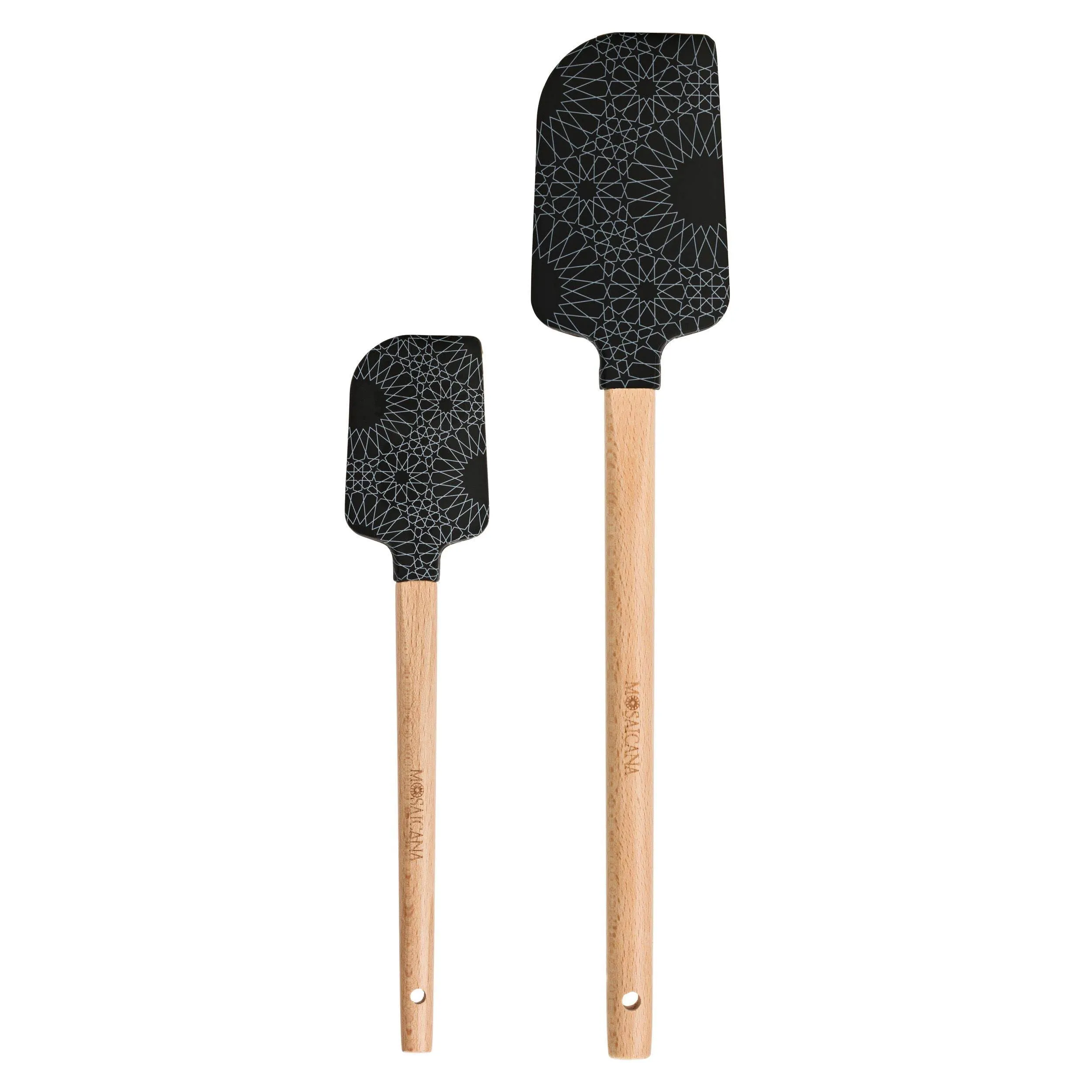 Silicone Spatula set of 2 with wooden handle and stunning pattern Black