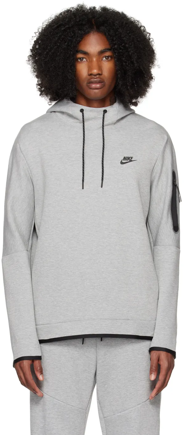 Logo-print Cotton-blend Tech Fleece Hoodie In Grey