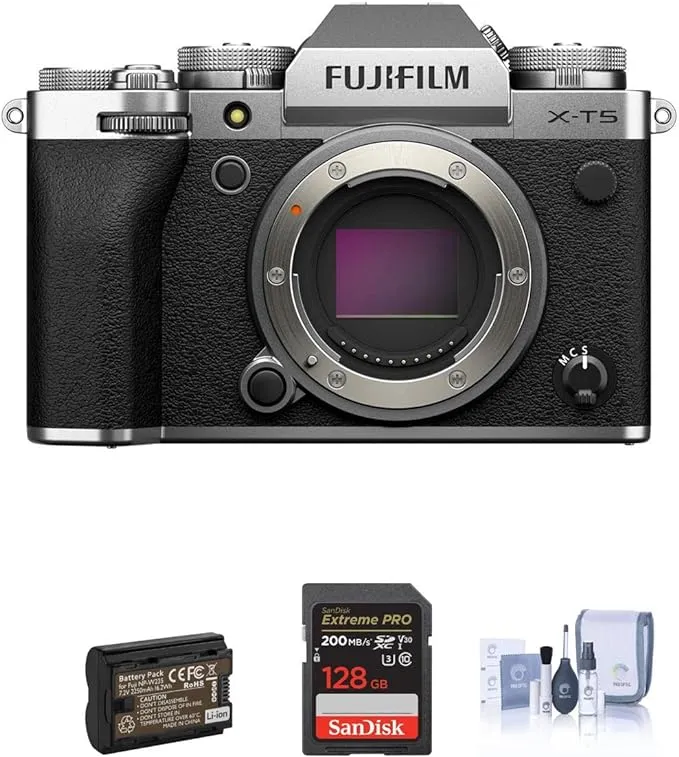 Fujifilm X-T5 Mirrorless Digital Camera Body, Silver with Accessories Kit