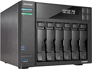 Asustor Lockerstor 6 Gen2 AS6706T - 6 Bay NAS, Quad-Core 2.0 GHz CPU, 4X M.2 NVMe Slots, Dual 2.5GbE, Upgradable to 10GbE, 8GB DDR4 RAM, Content Creation Network Attached Storage (Diskless)