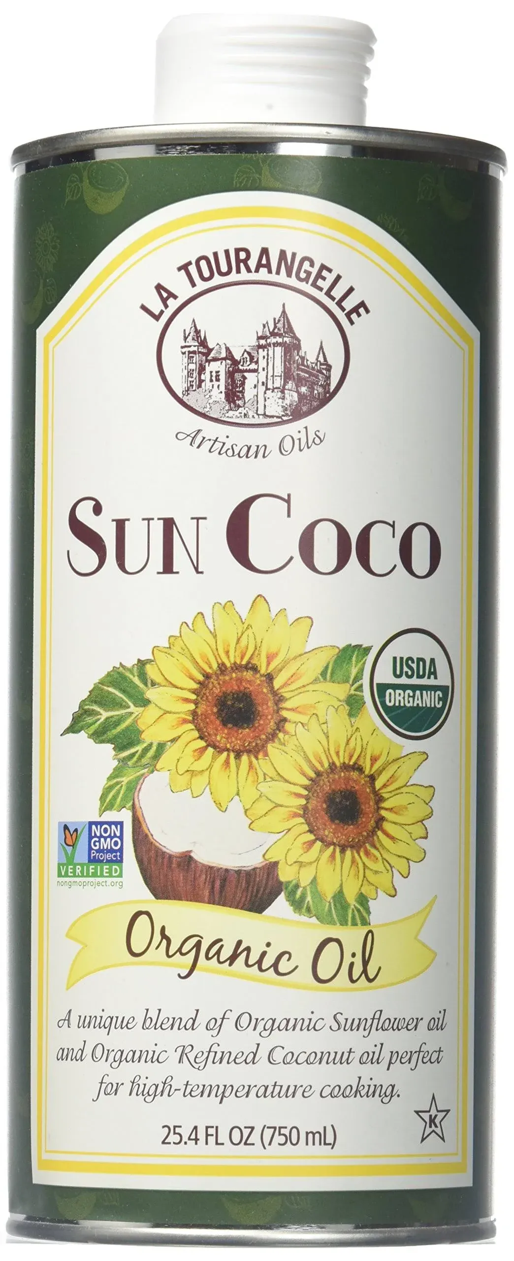 La Tourangelle, Organic Sun Coco Oil, Unique Blend of Organic High-Oleic Sunflower Oil and Organic Refined Coconut Oil, Heat Heat Cooking and DIY Beauty, 25.4 fl oz