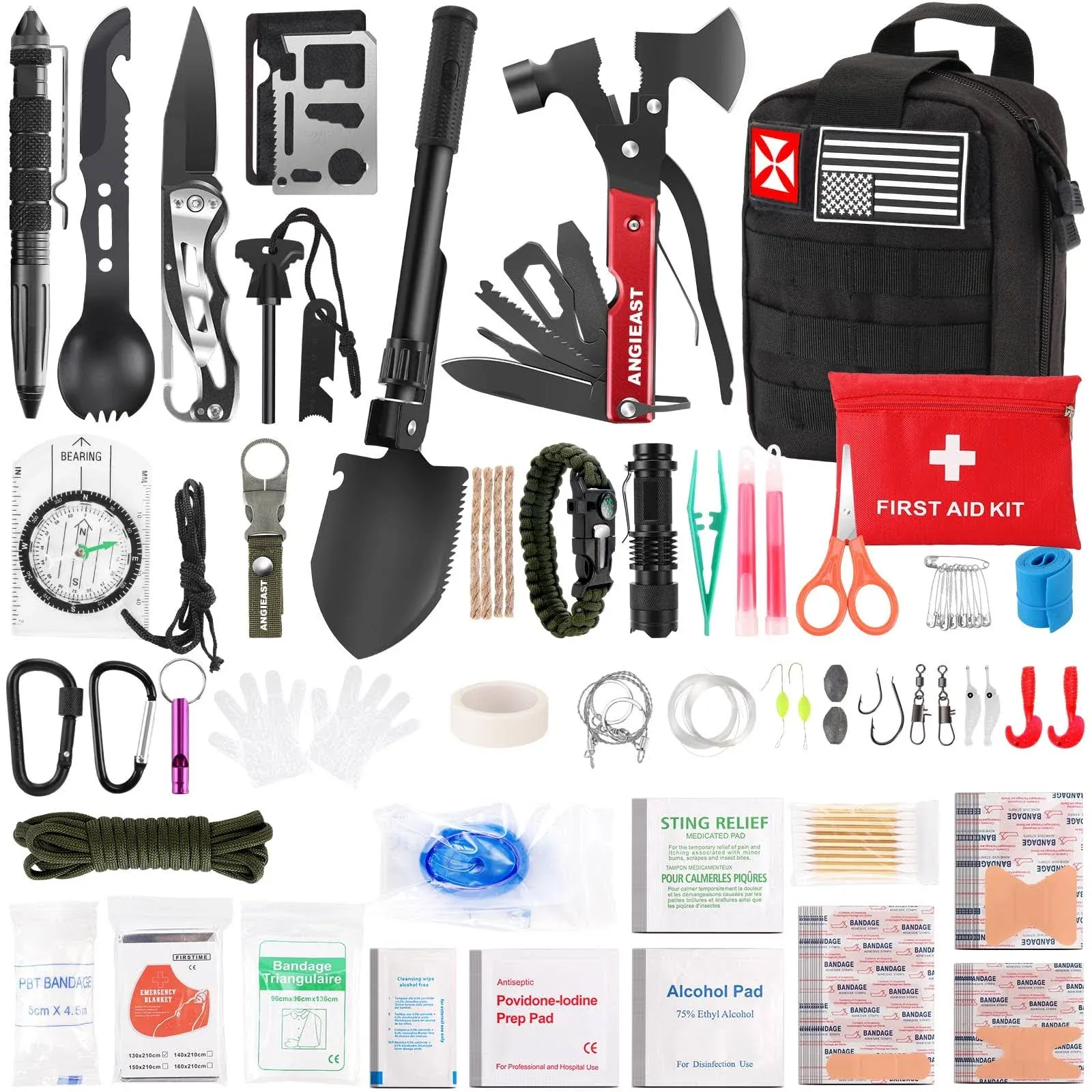 Survival Kit 256 in 1, First Aid Kit Survival Gear Tools Trauma Kit with Molle Pouch for Outdoor, Camping, Hunting, Hiking, Earthquake, Home, Office, Gifts for Men Dad Husband Women (Black)