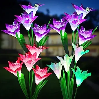  Outdoor Solar Lights Solar Garden Lights with Bigger Lily Flowers, 4 Pack