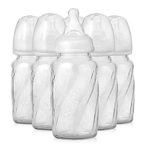 Evenflo Feeding Vented + BPA-Free Glass Baby Bottles, 4oz, Clear, 6ct