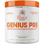 The Genius Brand Genius Pre Workout Powder, Sour Cherry - All-Natural Nootropic Preworkout & Caffeine-Free Nitric Oxide Booster Supplement with Beta-