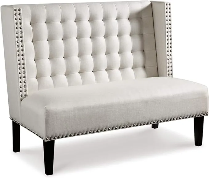 Signature Design by Ashley Beauland Modern Chic Upholstered Tufted Accent Settee Bench, Cream