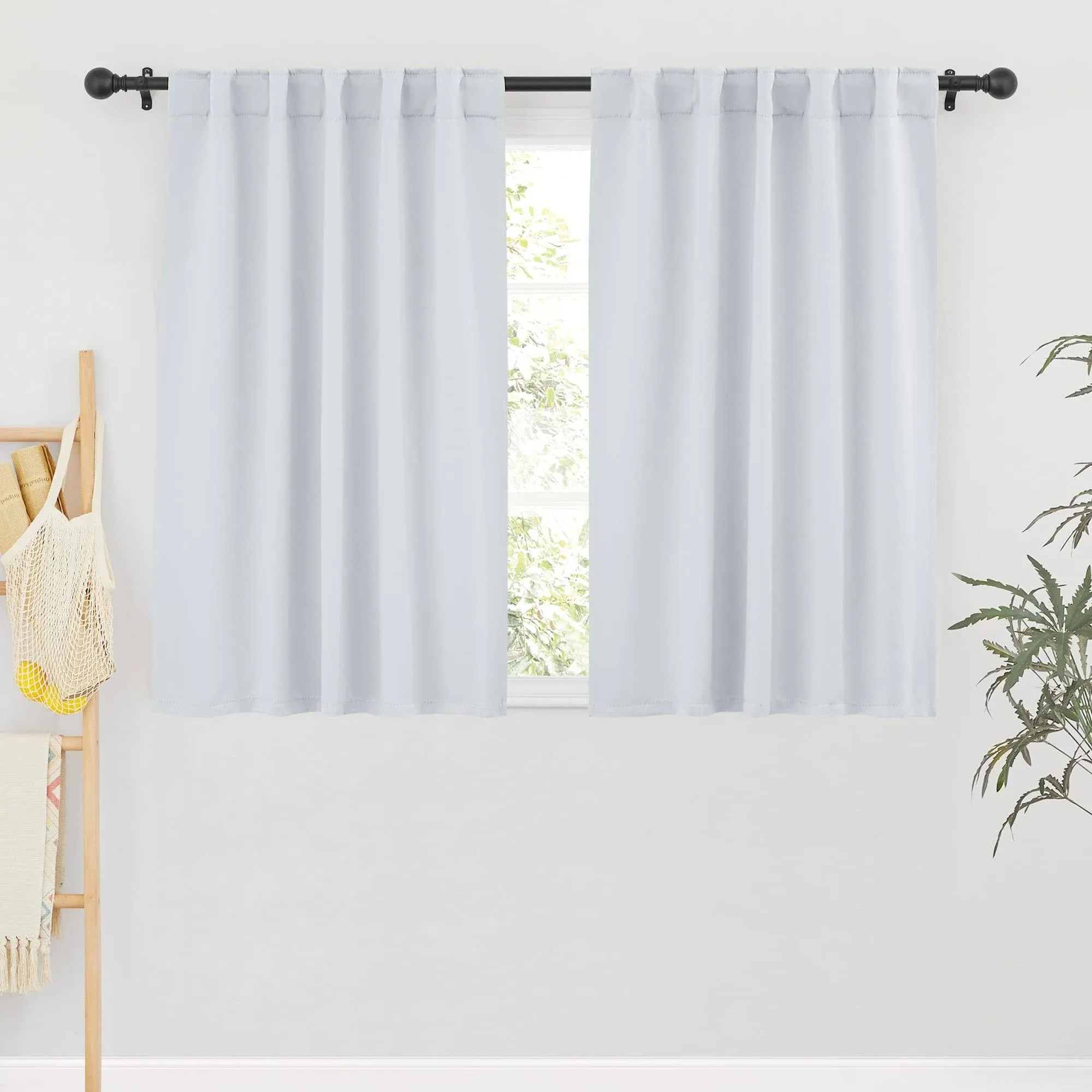 RYB HOME White Curtains for Bedroom - Room Darkening Curtains for Kitchen Curtain Cafe, Insulated Energy Saving Panels for Living Room, Back Tab Top, 42 x 45 inch, Grayish White, 1 Pair