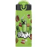 Zak Designs Minecraft 25 Ounce Reusable Plastic Water Bottle with Straw, Creepers