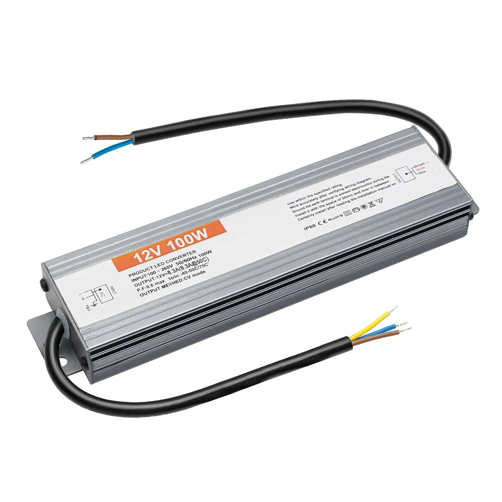 LED Driver 60 Watts 24V DC Low Voltage Transformer， Waterproof LED Power Supply