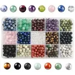 GangGangHao 750pcs Real Natural Round Stone Beads Smooth Crystals Loose Gemstone ...