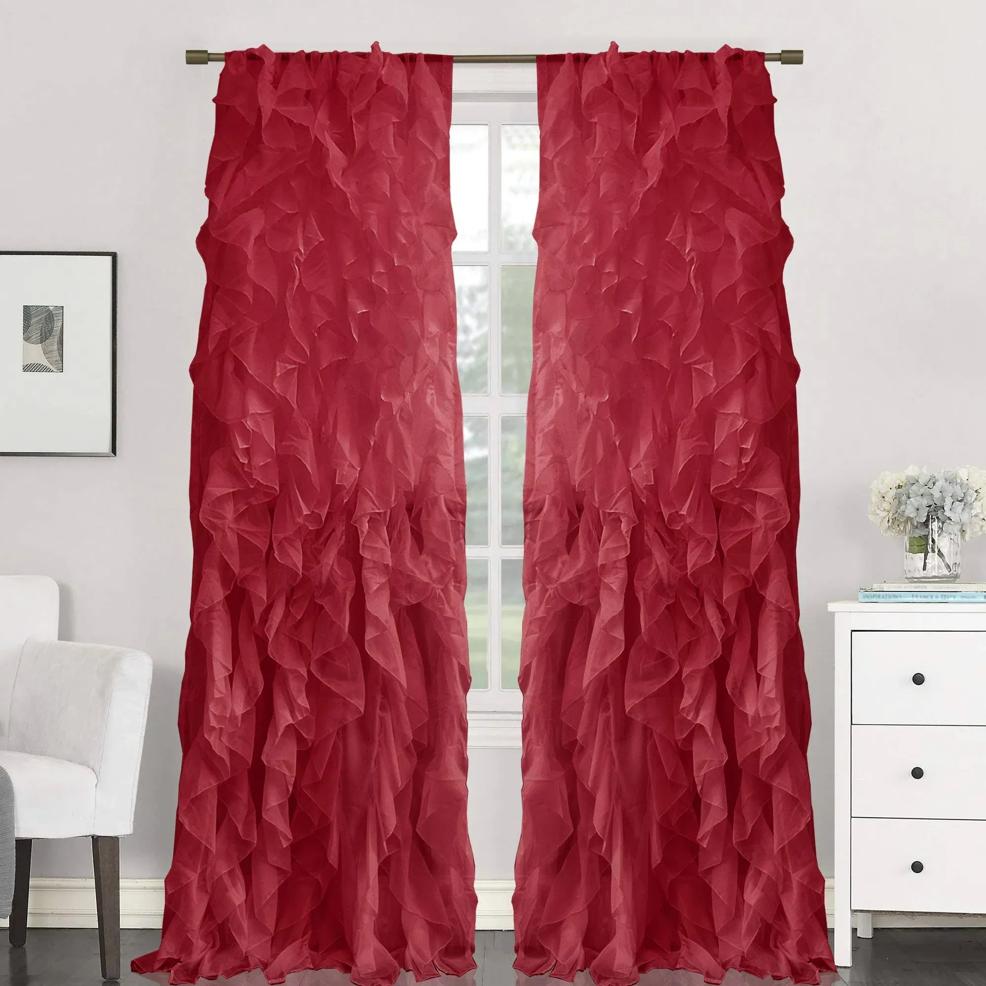 Sweet Home Collection 2 Pack Window Panel Sheer Voile Vertical Ruffled Waterfall ...