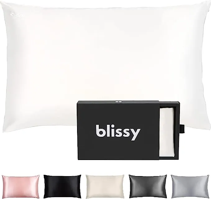 Blissy Silk Pillowcase - 100% Pure Mulberry Silk - 22 Momme 6A High-Grade Fibers - Satin Pillow Cover for Hair & Skin - Regular, Queen & King with Hidden Zipper