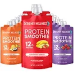 Designer Wellness Protein Smoothie, Real Fruit, 12g Protein, Naturally Sweetened, Gluten-Free, Non-GMO, No Artificial Colors or Flavors, Strawberry Banana, 12 Count