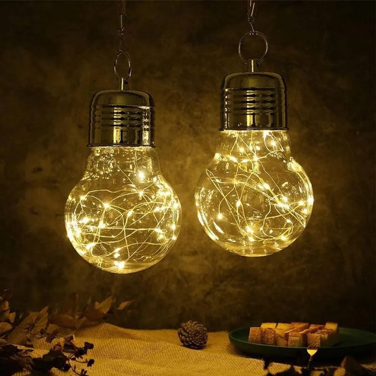 JHY DESIGN 2 Pack 6x8 LED Decorative Big Lights Bulb Battery Operated Lamp, Waterproof, Warm White Fairy Lights with Hemp Rope Handle for Outdoor, Garden, Patio, and Home Ambiance