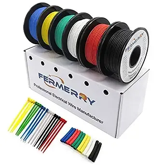 Fermerry 20 AWG Stranded Wire Spool 10ft Each 6 Colors Flexible 20 Gauge Silicone Hook Up Wire Kit Electrical Tinned Copper Wire