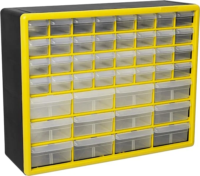 Akro-Mils 10164, 64 Drawer Plastic Parts Storage Hardware and Craft Cabinet, 20-inch W x 6-Inch D x 16-inch H, Red