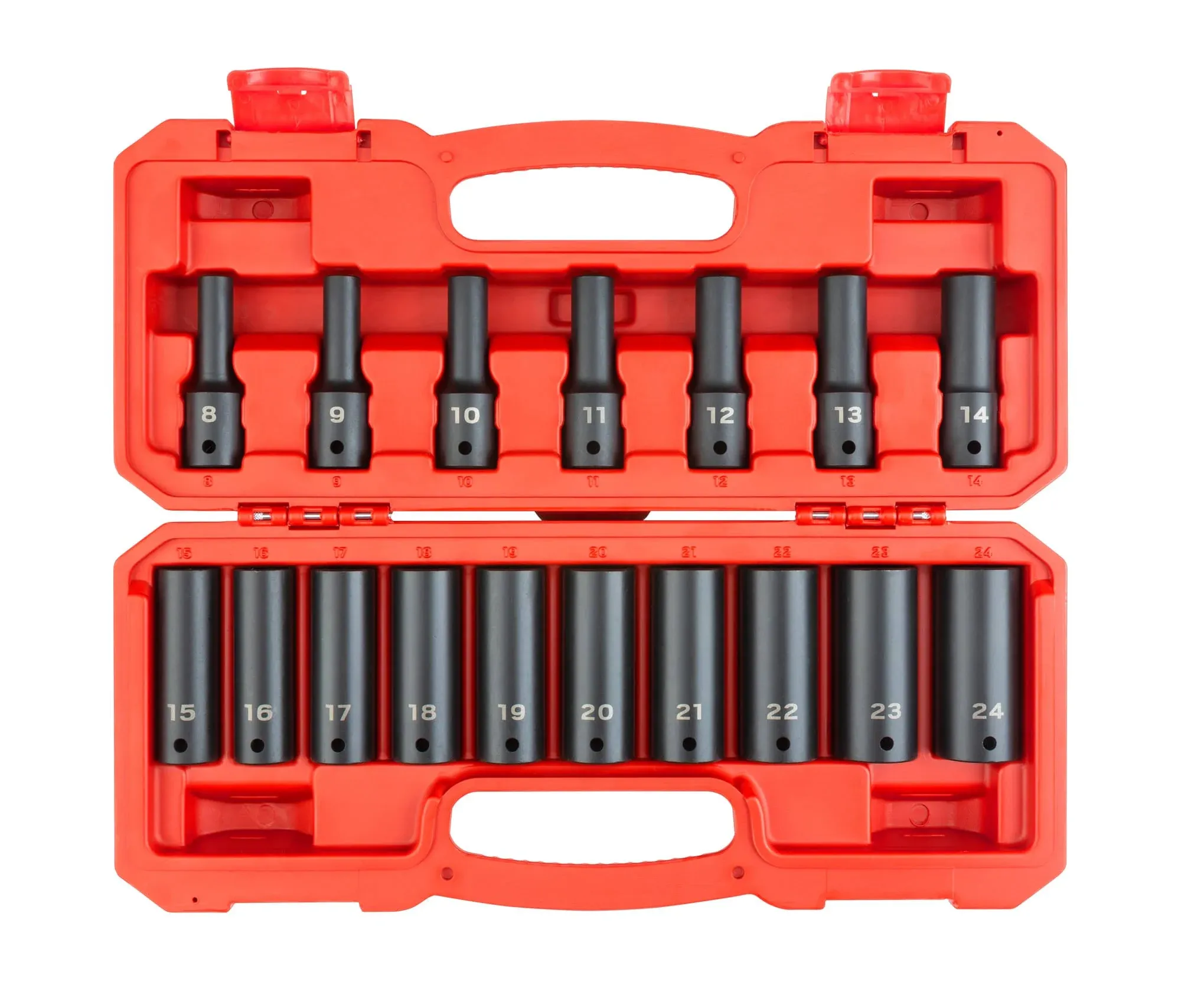 Tekton 1/2 inch Drive Deep 6-Point Impact Socket Set, 17-Piece (8-24 mm) SID92329