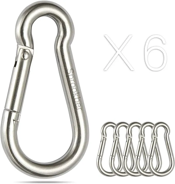 sprookber Stainless Steel Spring Snap Hook Carabiner - 304 Stainless Steel Clips, Set of 6