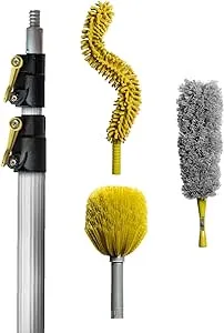 DOCA High Reach Duster Kit with Extension Pole 7-30 Ft (36+ Ft Reach), Webster Cobweb Duster with Extension Pole, Includes Feather, Fan, and Cobweb Dusters, Spider Web Brush with Pole