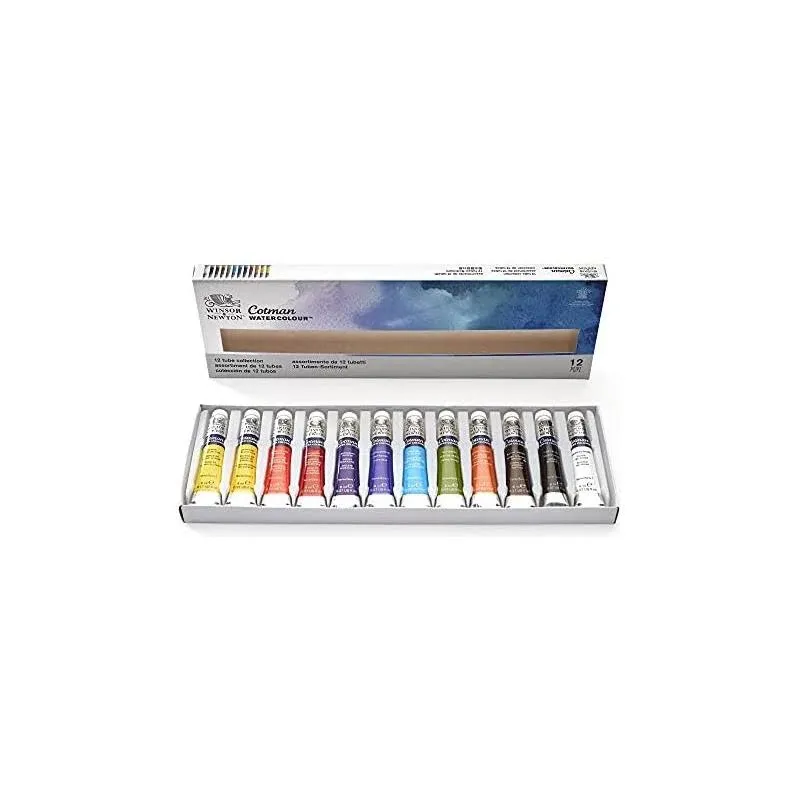 Winsor & Newton Cotman Watercolor Paint Set, 12 Colors, 8ml (0.27-oz) Tubes w/ Brush