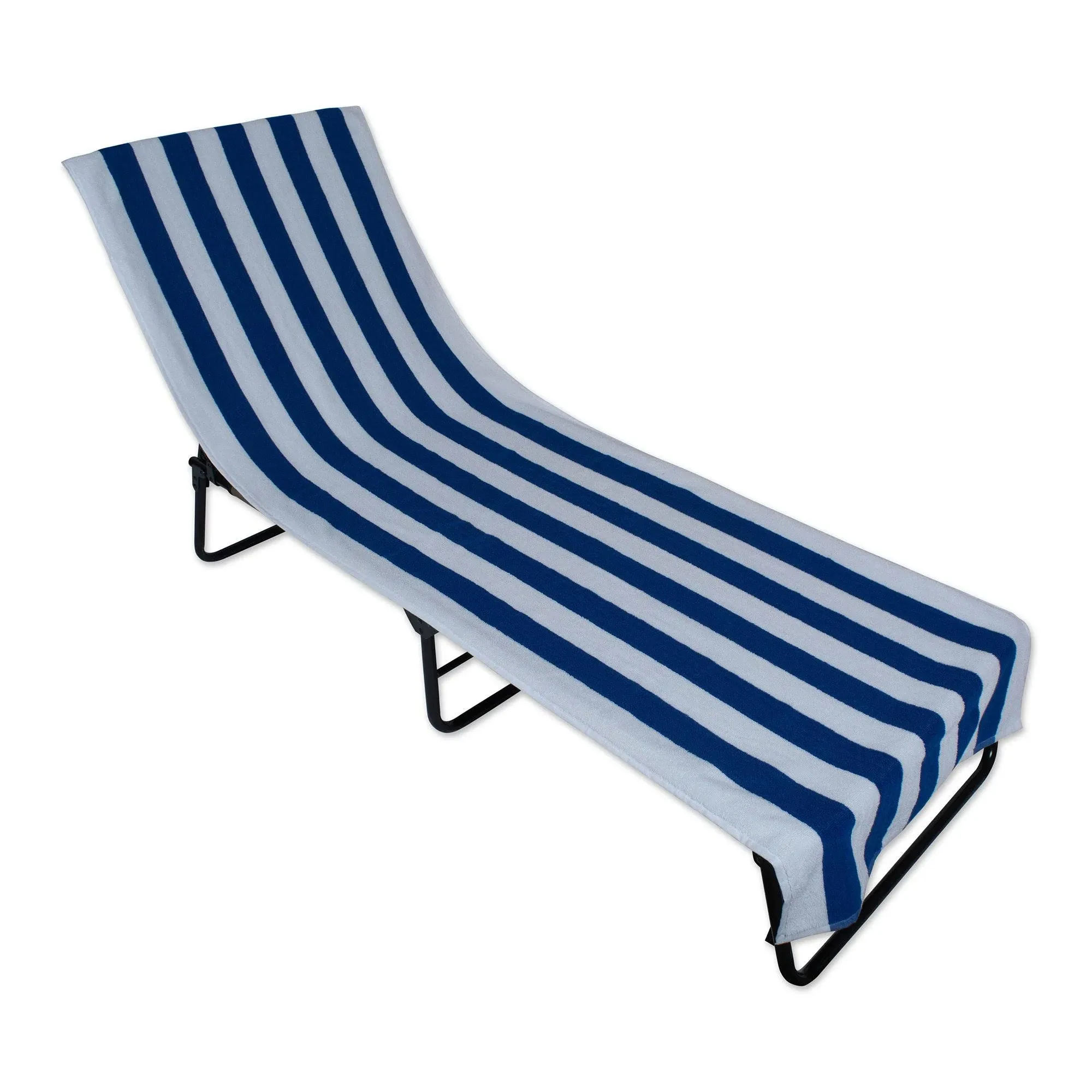 DII Stripe Beach Lounge Chair Towel with Fitted Top Pocket, 26x82, Blue